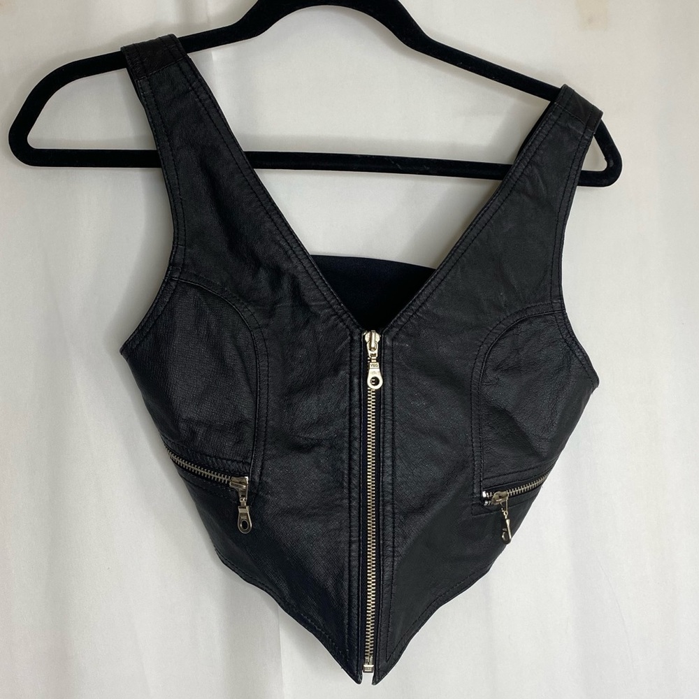 Vintage Leather Biker Crop Top Zip Front Medium Sexy Goth Grunge